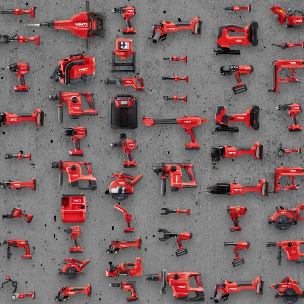 Hilti Nuron cordless tool platform launch campaign creative with product lineup