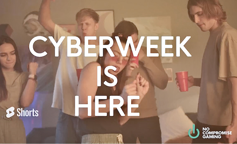 No Compromise Gaming Cyber Week promotional campaign with gaming PC builds